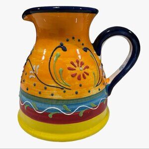 Large Hand Painted Mexican Ceramic Pitcher from Ceramicas Anoru - 8" Tall